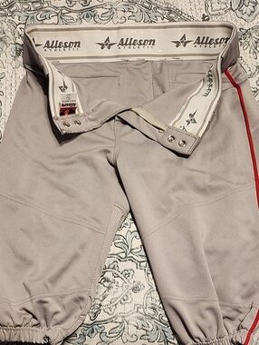Alleson Athletic Kids' Light Gray Sweatpants with Red Stripe